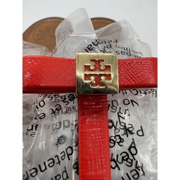 New Tory Burch Bow Thong Sandals Red Patent Leather Flat Flip Flops - Picture 2 of 11